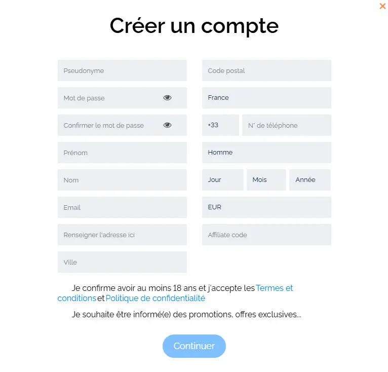 Processus d'inscription Casino Night